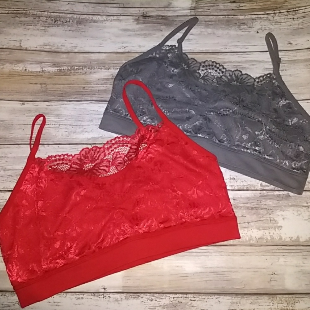 Set of 2 -lace bralettes (red & gray)
